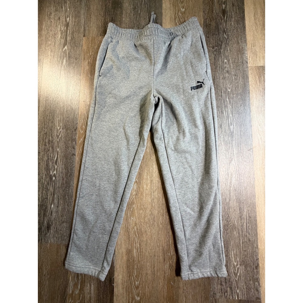 Puma Sweatpants Mens Large Gray Fleece Lined Logo Drawstring Joggers